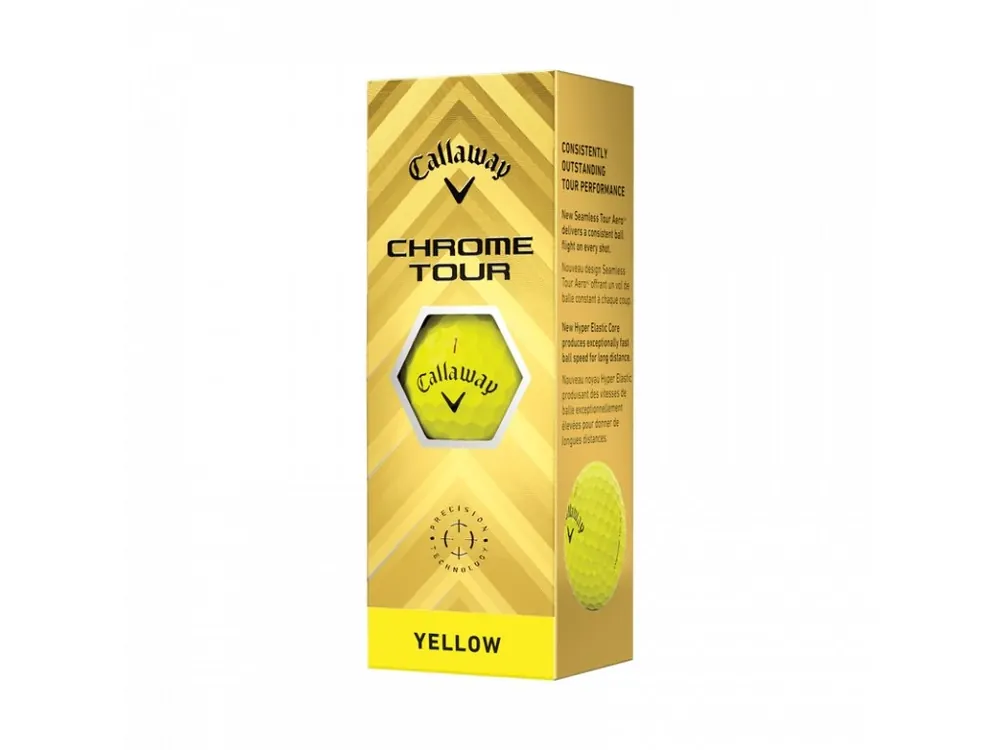 CALLAWAY Chrome Tour golfové míčky žluté (3 ks) Vysoce Kvalitní